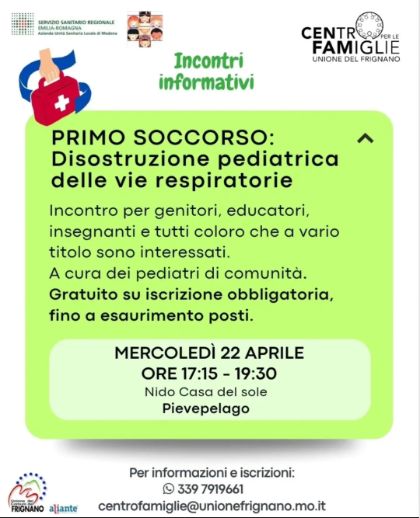 PRIMO SOCCORSO: Disostruzione pediatrica delle vie respiratorie